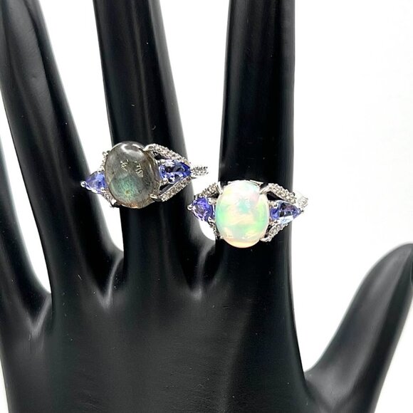 Genuine Opal & Labradorite Gem, Tanzanite and White Zircon Ring Size 5 [Set] - Picture 3 of 4